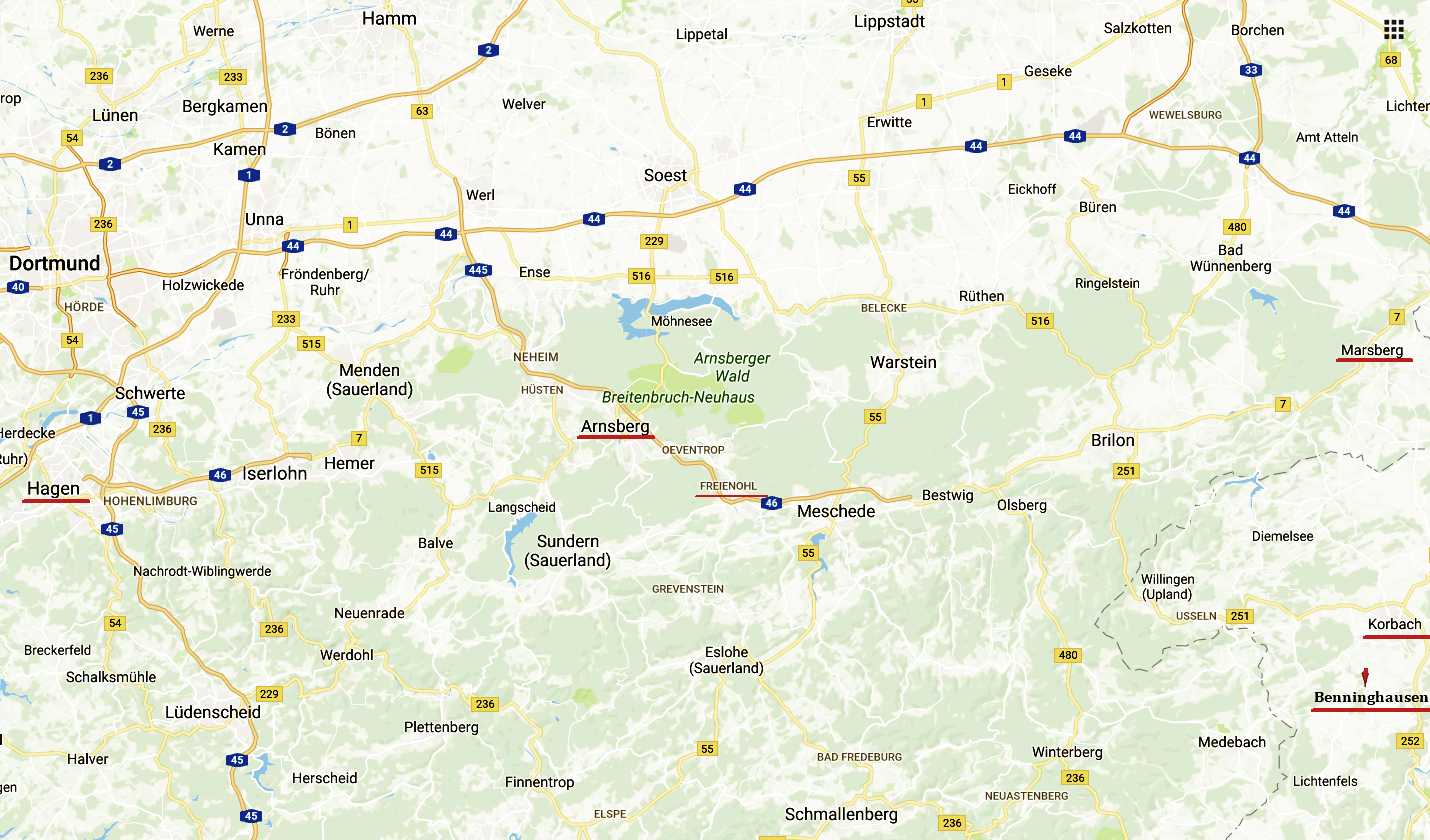 Karte von Hagen bis Korbach